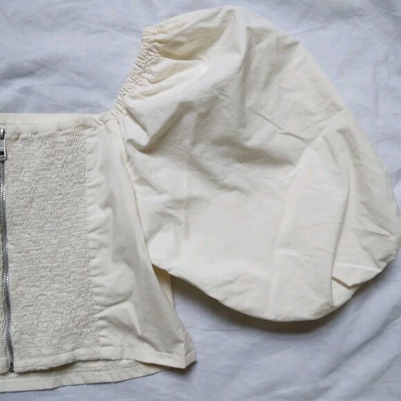 DKNY Milkmaid Style Cottage Core Ivory Peasant Blouse Puff Sleeve Womens Small - Picture 11 of 11